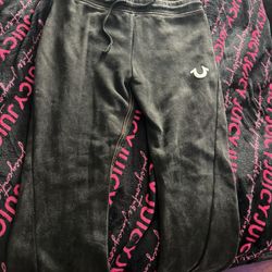 True Religion Velour Track Pants – Size Large (Black/Charcoal)