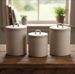 Hearth & Hand with Magnolia White Stoneware Food Safe Canister Set w/ Lids 3pc