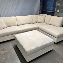 Corduroy Sectional Matching Ottoman Included 