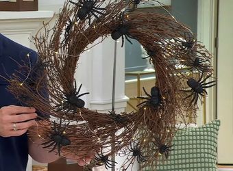 Hay & Harvest 26" Lit rattan Spider Wreath