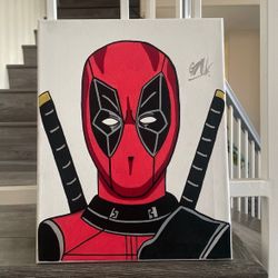 The size is 11 x 14 Canvas Self-Portrait painting of Deadpool 
