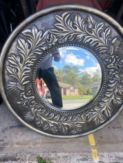 Round Decorative Wall Mirror with Ornate Frame