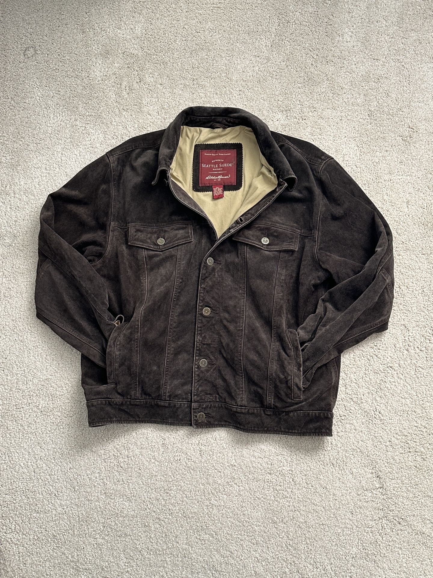 Vintage Suede Leather Jacket Dark Brown Size Large Mens