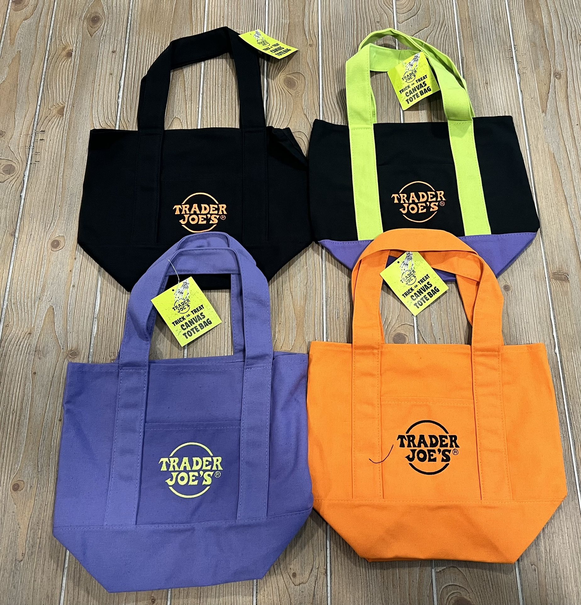 NEW Trader Joes Mini Halloween Canvas Tote Bag 4 Piece COMPLETE Set