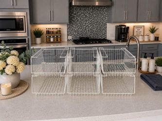 $20 for 2 or $50 for all~ FIRM White Wire Stackable Storage Baskets