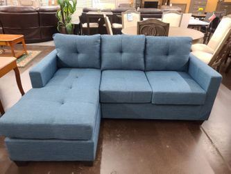 Small blue sofa chaise sectional for tight space