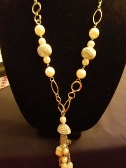 Nice silver necklace with white big pearls and dangles with matching earrings new