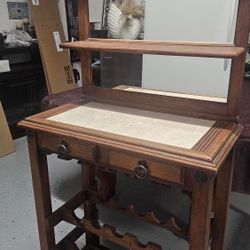 Wooden Wine Rack Hutch / Bar Server with Mirror