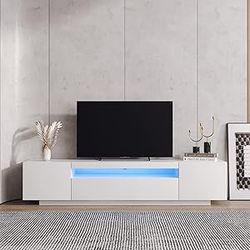 TV stand white with lights modern led 79’’ new sealed box