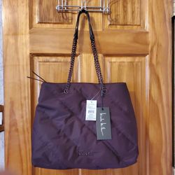 Nicole Miller Stitch Shopper Tote Bag Burgundy New with tag