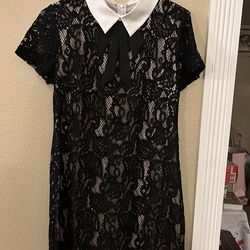BETSEY JOHNSON Black/Cream Collared Lace Shift Dress, Pre-Loved, Size 8