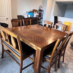 Wood Dining Set High Table And Chairs For 8