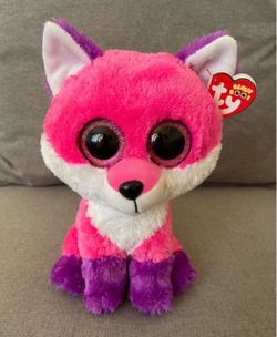 RARE TY BEANIE BOOS JOEY THE FOX 9” PINK PURPLE PLUSH