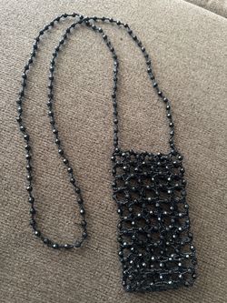 Handwoven black acrylic beaded crossbody  pouch
