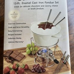 13 PC. Enamel Cast Iron Fondue Set Cuisinart Heart & Hand with Magnolia Limited Edition