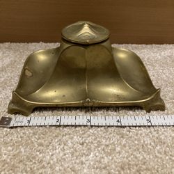Antique Art Nouveau Brass Inkwell 4” x 6”