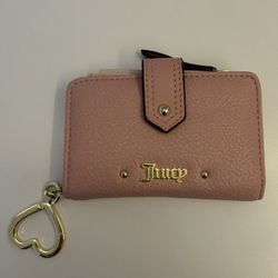 Pink Juicy Couture Trifold Wallet With Coin Zipper & Heart Shaped Keychain