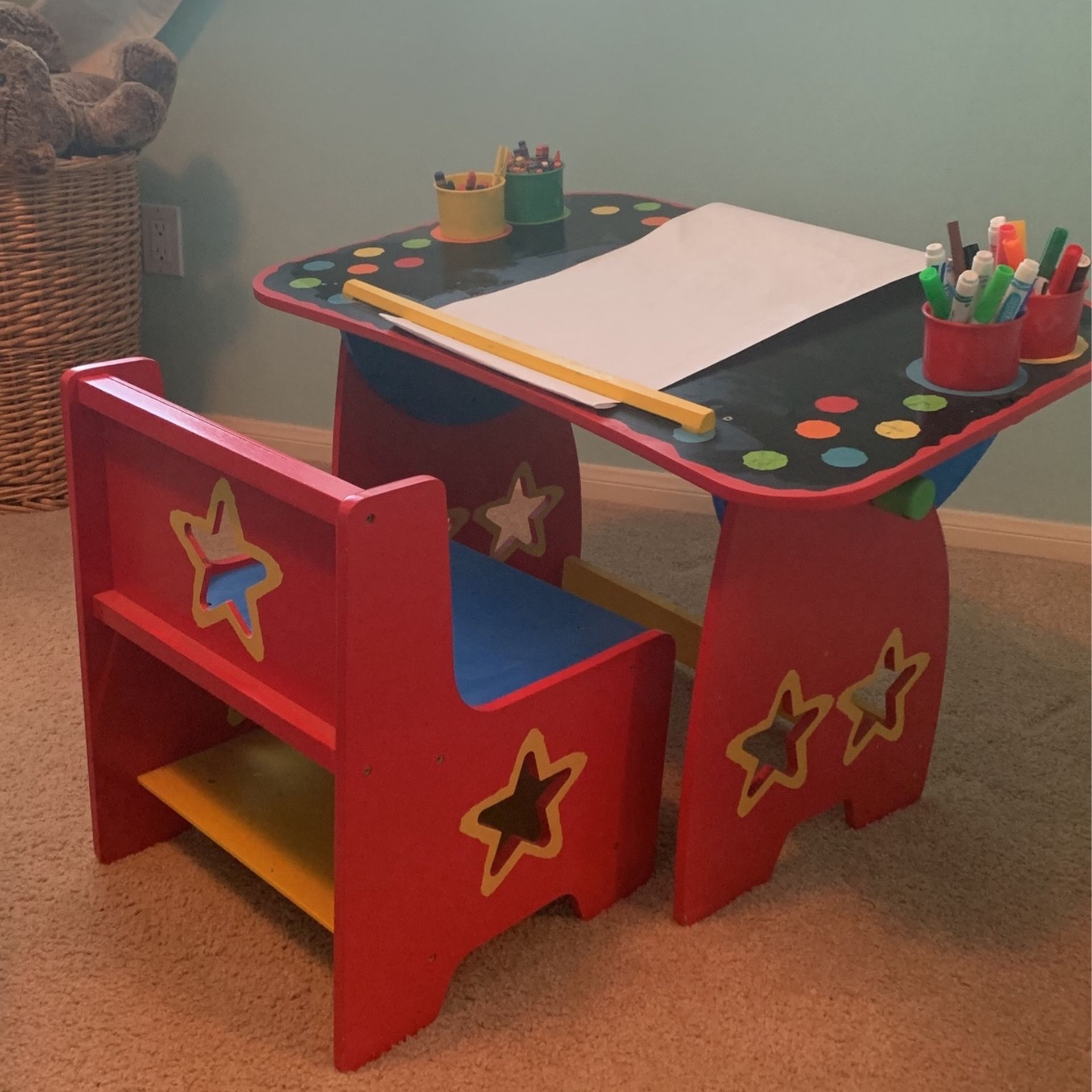 Adorable primary color toddler desk and chair