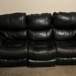 3 Seater Black Leather Reclining Couch