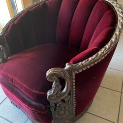Antique Red Velvet Louie VI Arm Chair