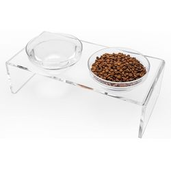 Acrylic Elevated Dog Cat Bowls Pet Feeder Double Bowl Raised Stand Comes with 2 Removable Glass Bowls and 1 Stainless Steel Bowls.Perfect for Medium D