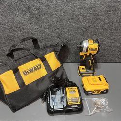 DEWALT ATOMIC 20V MAX Lithium-Ion Cordless 1/4 in. Brushless Impact Driver Kit, 5 Ah Battery, Charger, and Bag