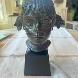 Vintage Bronze Head Sculpture Titled “When I Grow Up” by Artist J.  Kuppler