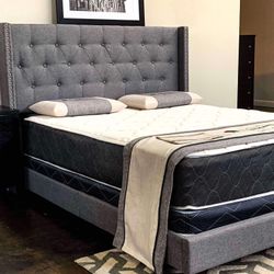 Brand New King Size Grey Tuffed Bed Frame With New Mattress /Fast Delivery