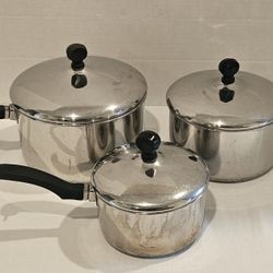 Set Of 3 Vtg Farberware Stainless Steel Pots 
