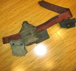 Vintage Mixed US Military Canvas Pouches on Leather Belt "Franken-set"
