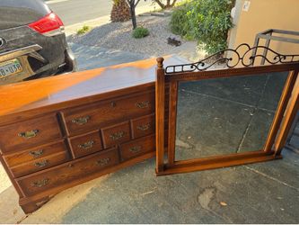 Solid oak real wood dresser with matching mirror 9 drawer bedroom set