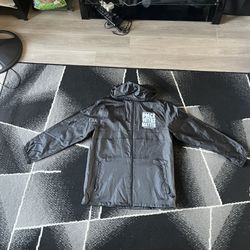 Black "IT'S ABOUT US" Graphic Raincoat Windbreaker Hooded Jacket Men's Large L Lightweight Outerwear