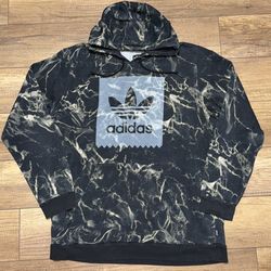 Adidas Black Marble Print Hoodie Mens XL Skateboarding Rider Approved Pullover