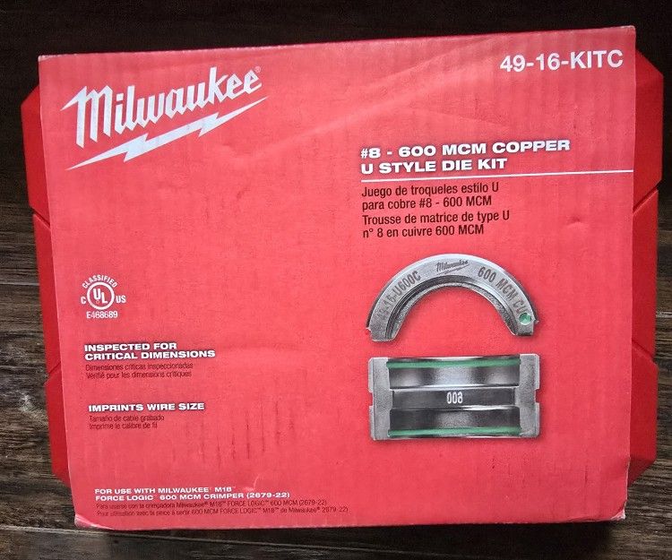 NEW Milwaukee #8–600 MCM U-Style Die Kit – $650 (Save $350)