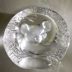 Vintage Art Glass Koala Bear Paperweight, Signed M. Jonasson, Sweden