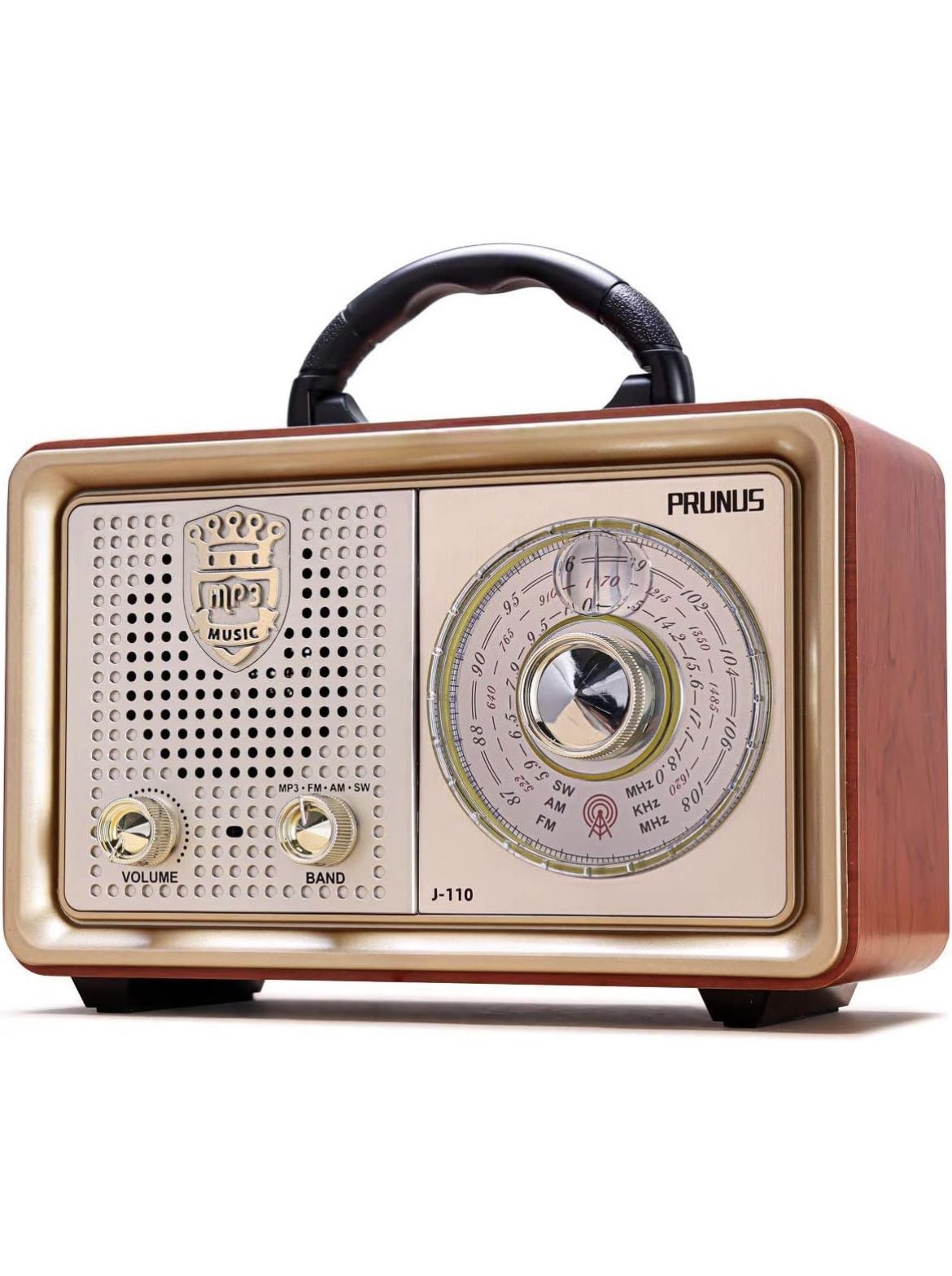 PRUNUS Retro Portable Radio AM FM Shortwave Radio Transistor Battery Operated Vintage Radio with Bluetooth Speaker,3-Way/AC Power Sources,AUX TF Card 
