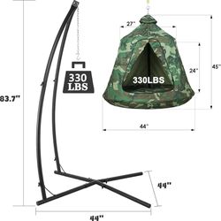 X-Shaped Hanging Tree Tent w/Swing Chair,Hammock Chair Stand Canopy w/Steel Frame,Indoor Outdoor Egg Basket Patio Seat w/Adjustable Solid Stand,Bedro