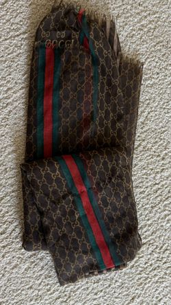 Authentic Gucci GG Monogram Wool/Silk Scarf – Brown/Red/Green