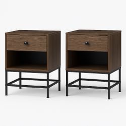 Set of 2 Bedside Tables / End Tables with Storage – Rustic Brown