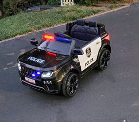 Kids 12V Police ride on car with remote, for ages 3–6.