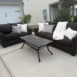 Gray Sofa and Loveseat with Coffee Table and Side Table