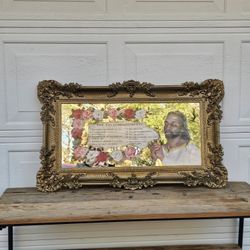 36"×21 " Scroll  Beautiful  Mirror  With The 10 Commandments Graved & Jesus Face 