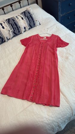 Cute coral embroidered button up dress