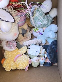 Box Of Easter Decorations. And Gift Bags.