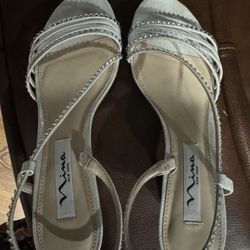 Silver Rhinestones Slip on Sandals-Size 7M 