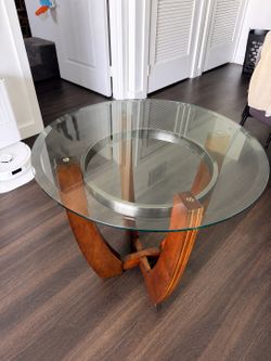Round Glass & Wood Coffee Tables (2 Available)