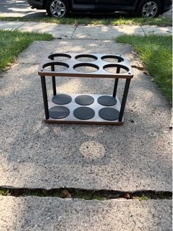 Small Brown Wooden & Rubber Storage Shelf w Round Holes