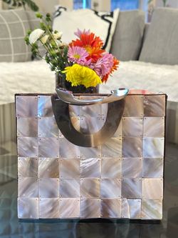 Mother of Pearl Tile Handbag with Metal Handle