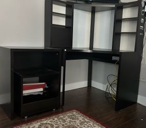 Black Corner Desk with Hutch and Storage
