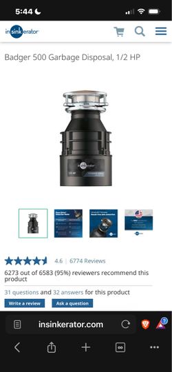 Insinkerator Badger 500 Garbage Disposal, 1/2 HP